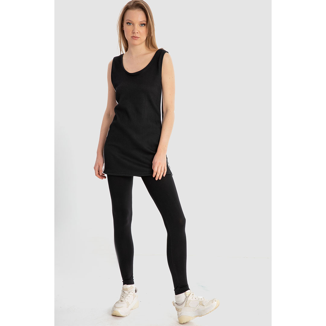 فستان قصير بدون أكمام بفتحة رقبة دائرية حريمي - أسود - dw04