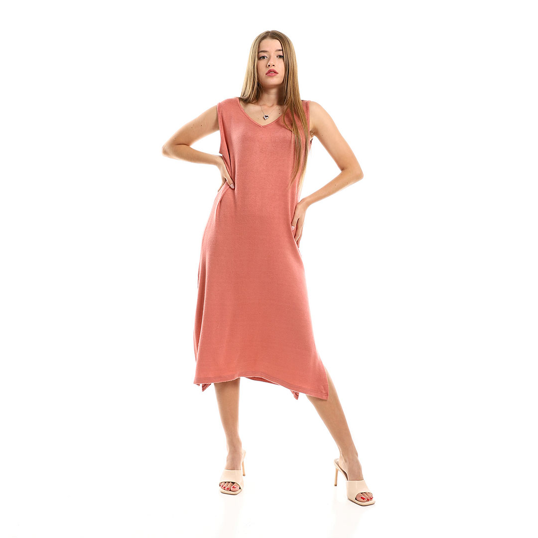 فستان نسائي بدون أكمام بفتحات جانبية - كشمير - s2023