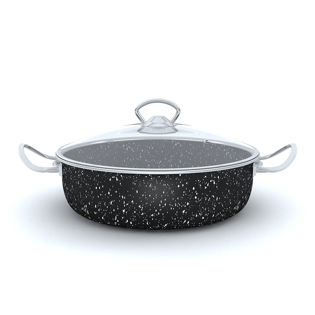 مقلاة جرانيت لابيس بغطاء زجاجي - 26 سم - أسود - 2 قطعة