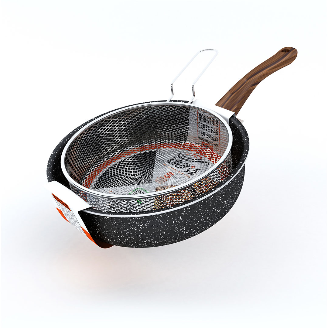 مقلاة جرانيت لابيس مع مصفاة ستانلس - 24 سم - أسود