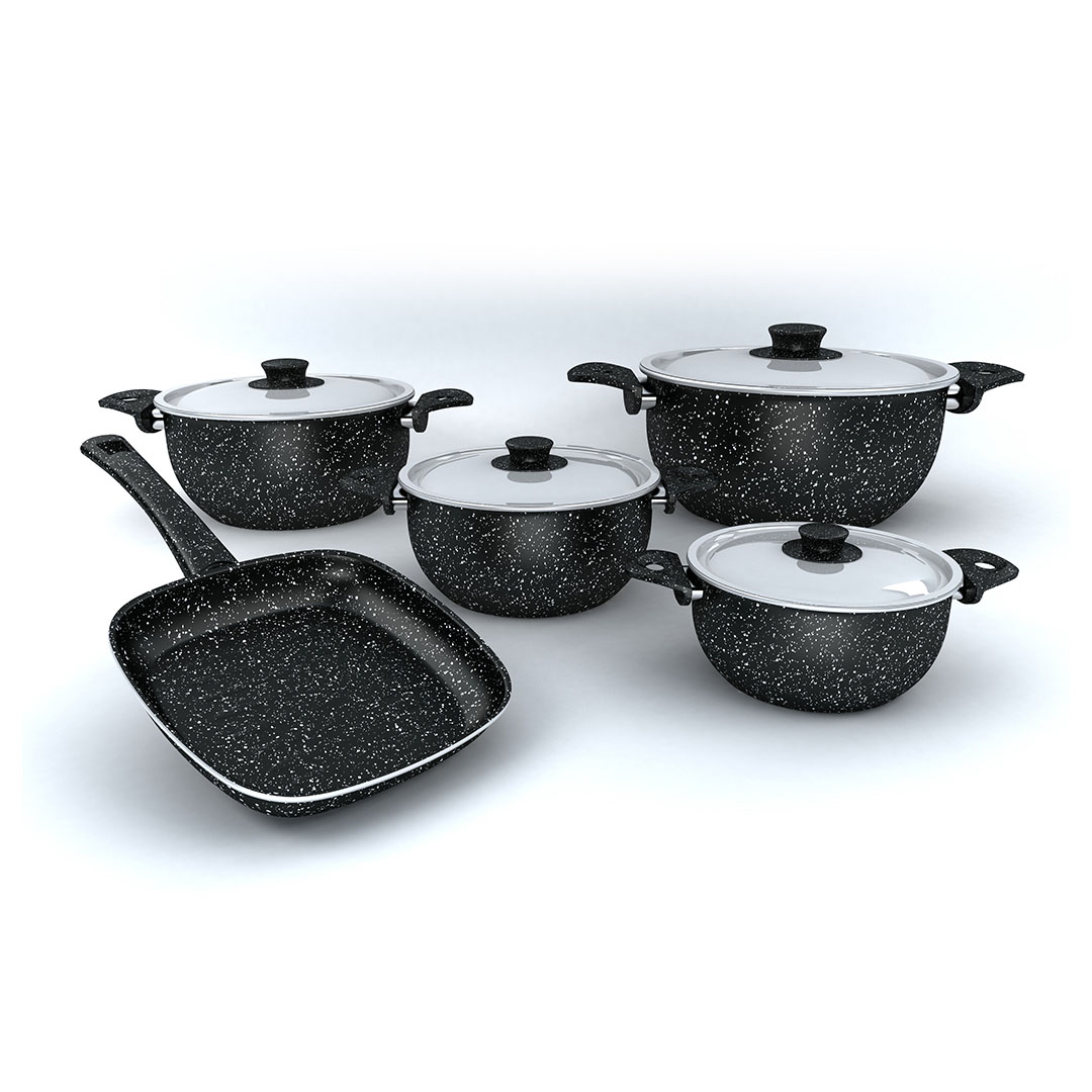 حلل لازورد جرانيت برايم - 9 قطع - أسود