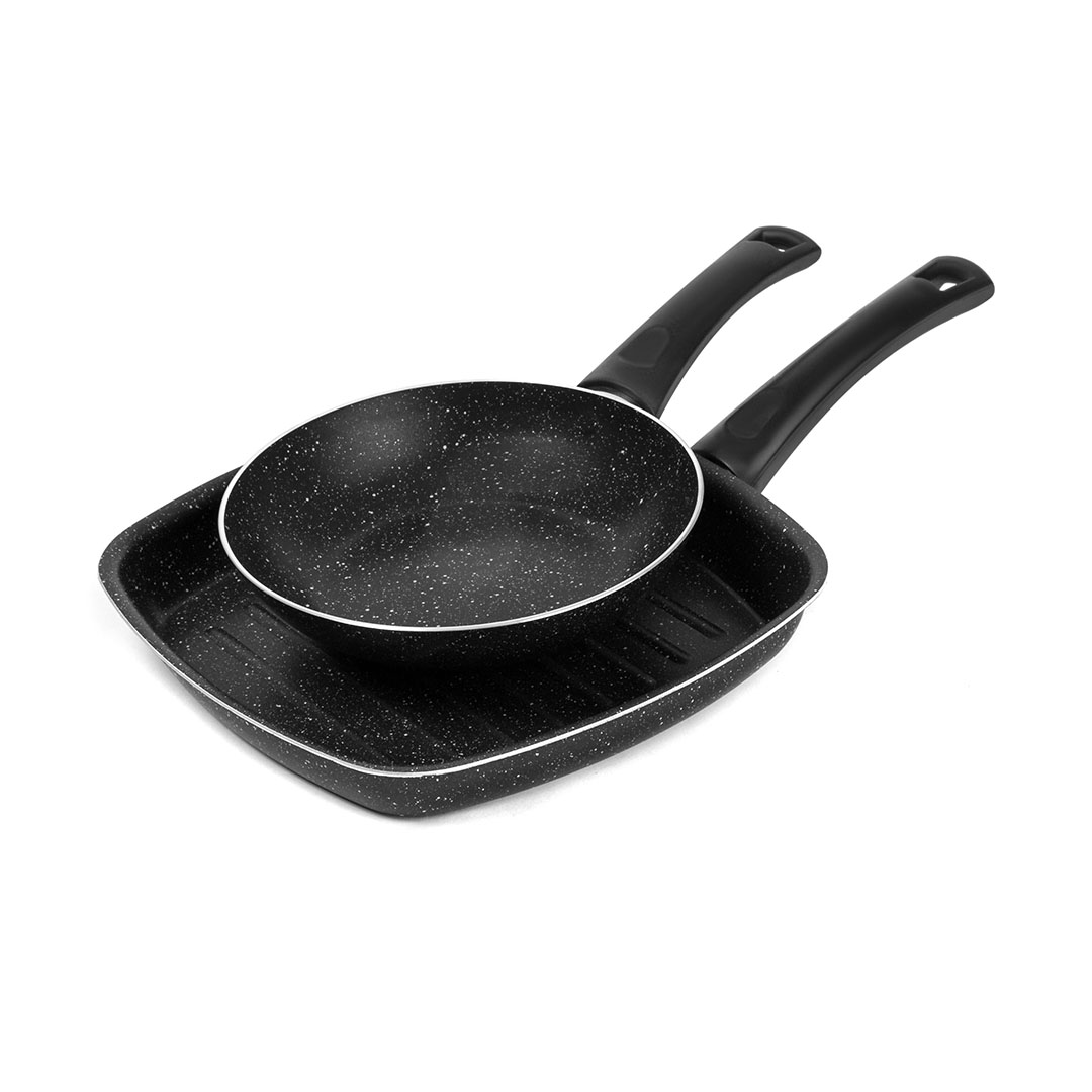 مقلاة جرانيت من لازورد - مقاس 22، 27 سم - أسود - 2 قطعة