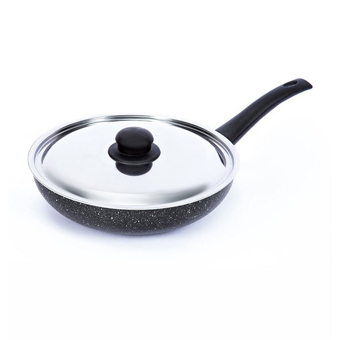 مقلاة جرانيت عميقة من لازورد بغطاء ستانلس - 28 سم - أسود