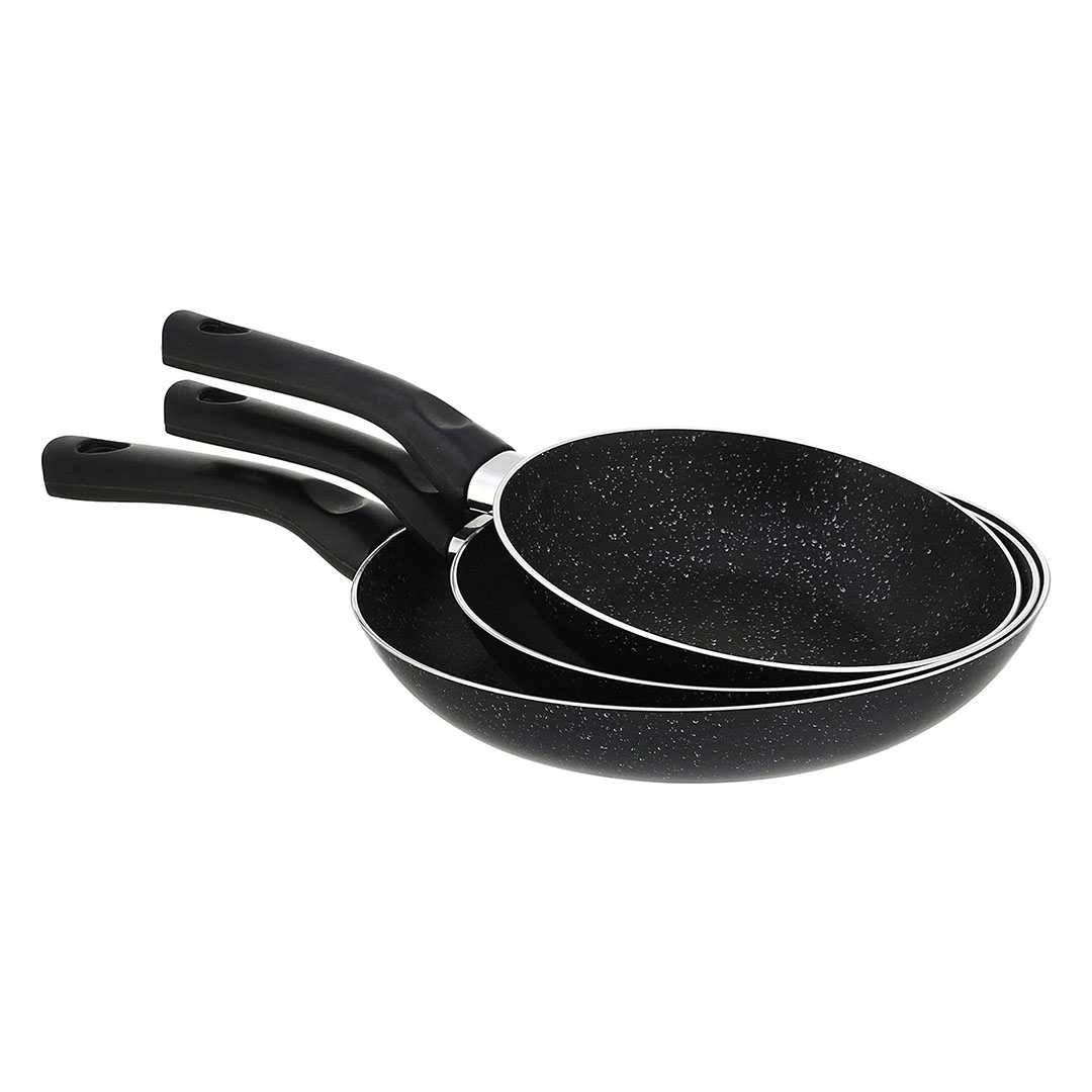 طقم مقلاية جرانيت لازورد - 3 قطع - مقاس 18/22/26 سم - أسود