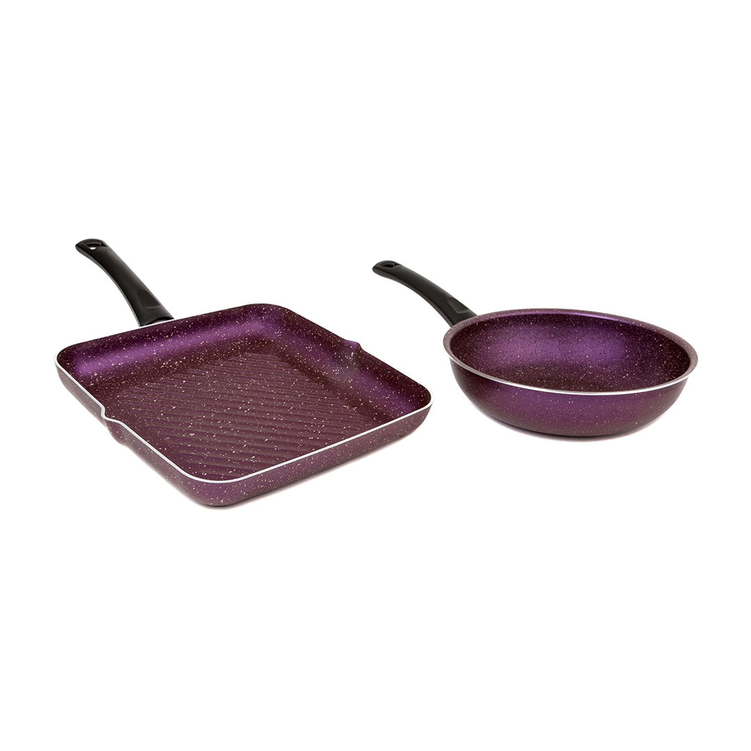 مقلاة لازورد جرانيت للشوي - 28 سم مع مقلاة جرانيت عميقة - 24 سم - بنفسجي