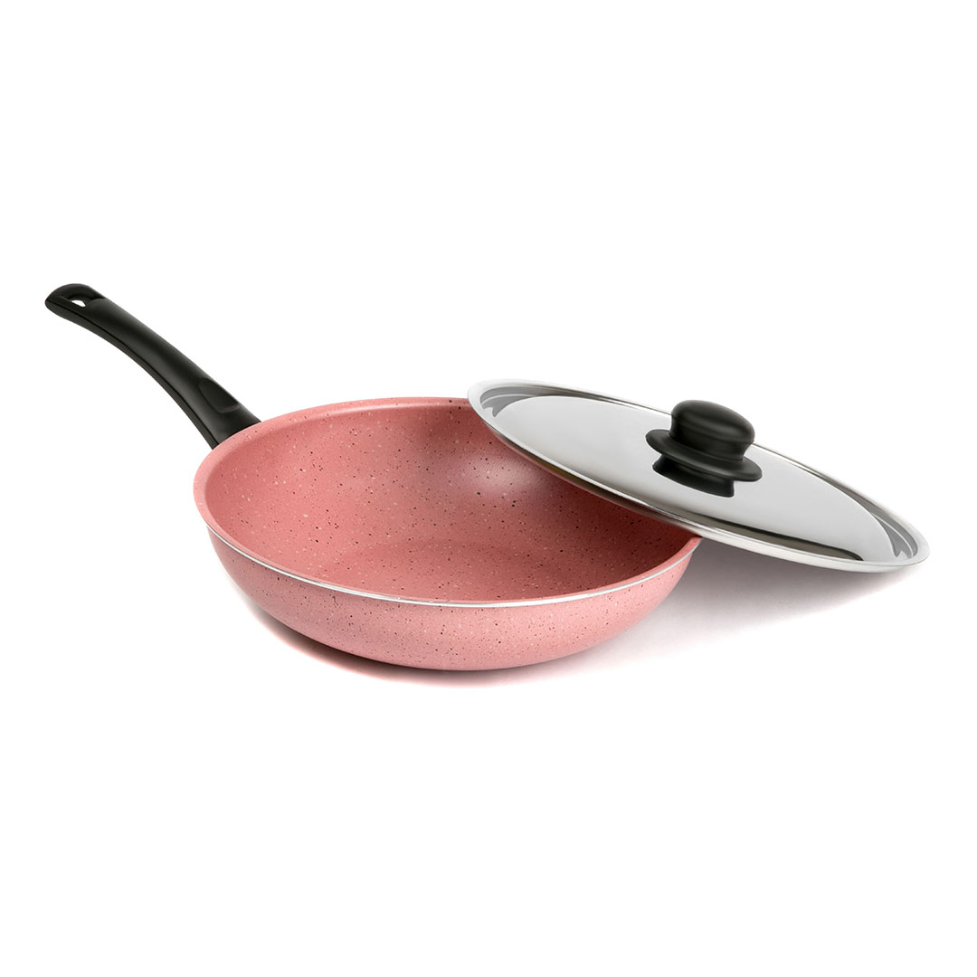 مقلاة لازورد جرانيت عميقة بغطاء ستانلس - 28 سم - كاشمير