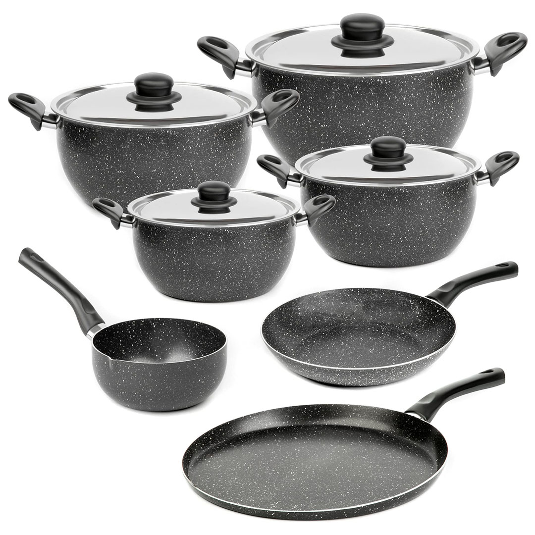 طقم حلل جرانيت لازورد - 11 قطعة - أسود