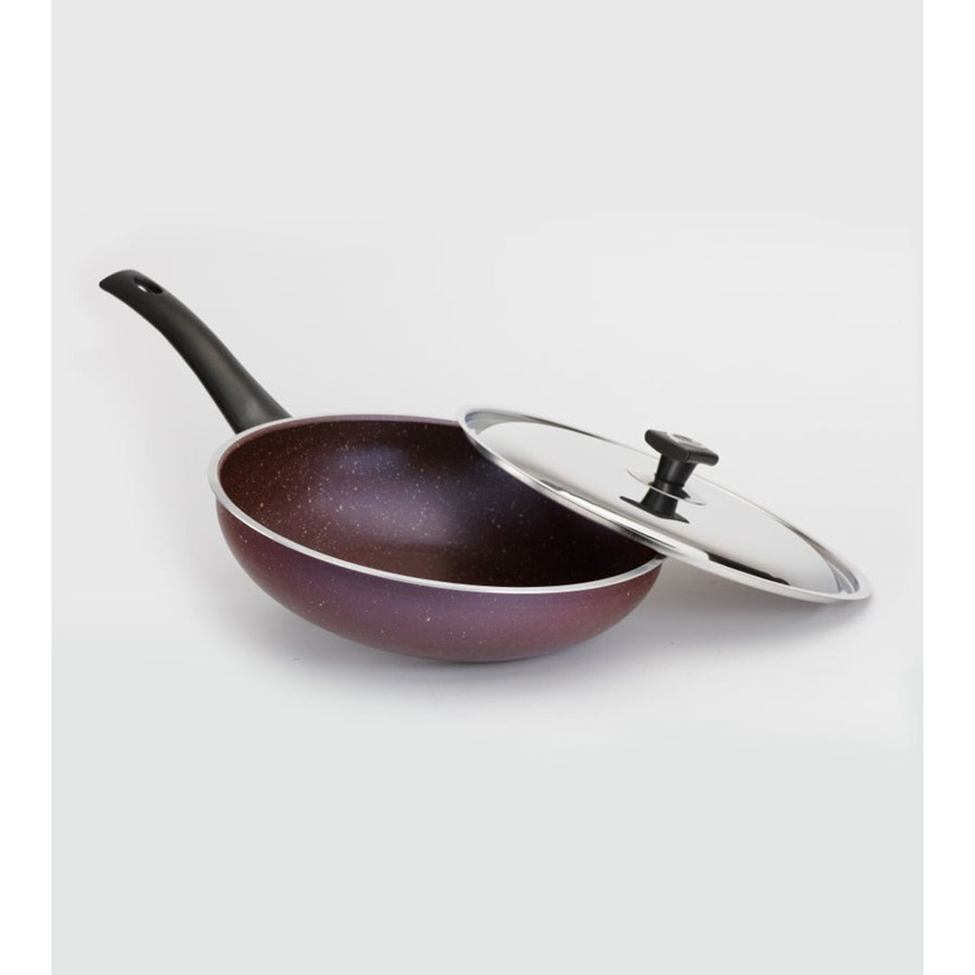 مقلاة لازورد جرانيت عميقة بغطاء ستانلس - 28 سم - موف