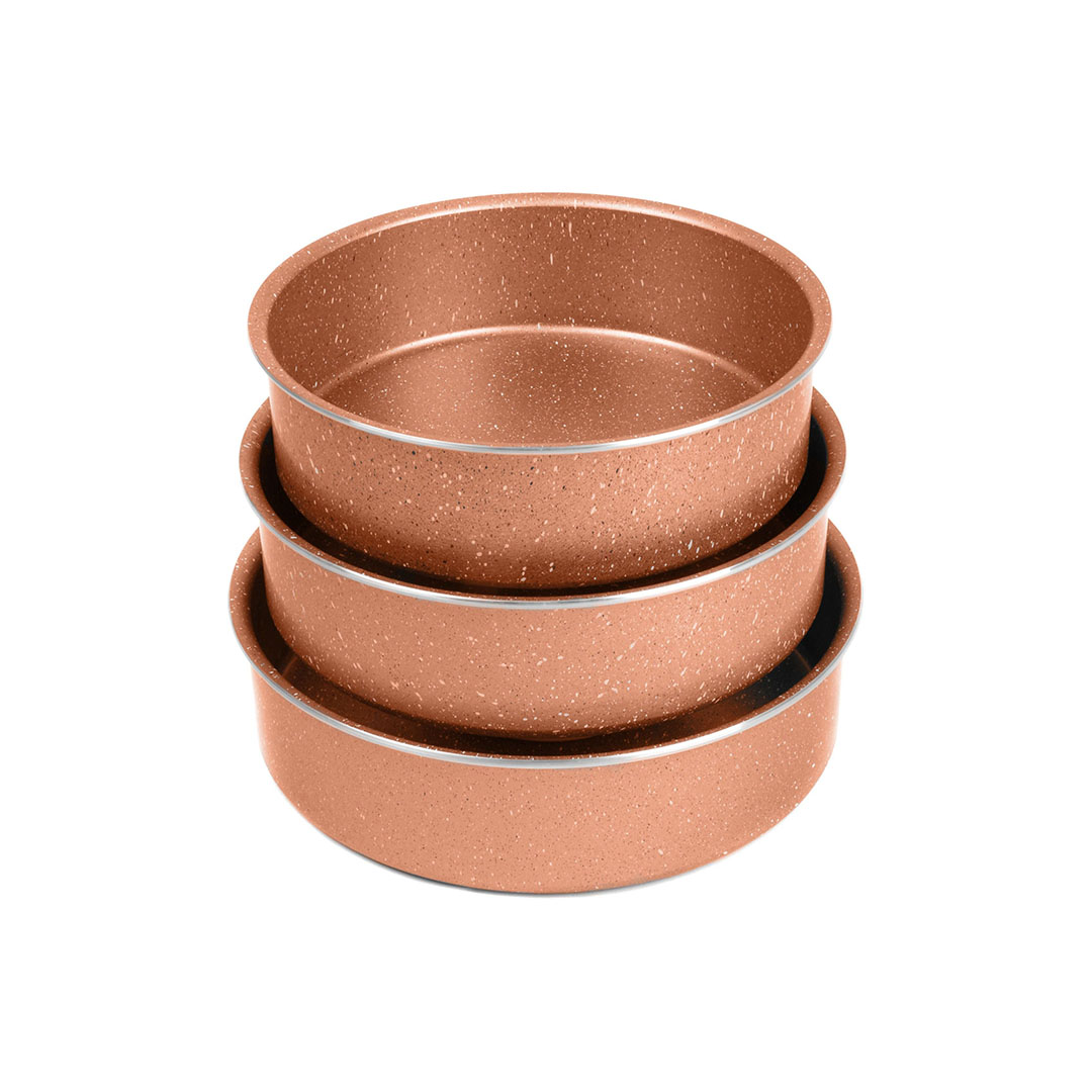 صواني فرن جرانيت برو من لازورد - 3 قطع - مقاس 24، 26، 28 سم - نحاسي