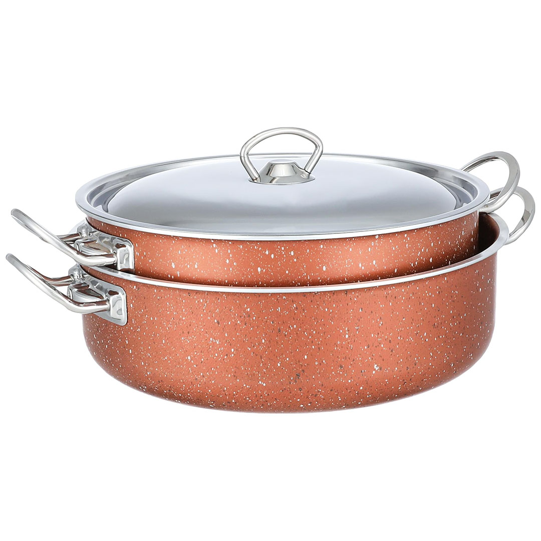 صواني جرانيت برو من لازورد - 4 قطع - مقاس 26، 28 سم - نحاسي