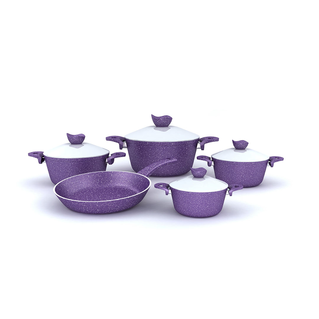 طقم حلل جرانيت برو من لازورد - 9 قطع - بنفسجي