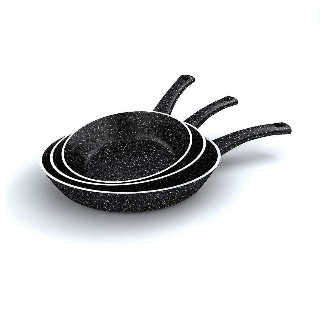 طقم مقلاية جرانيت برو من لازورد - 3 قطع - مقاس 20/24/28 سم - أسود