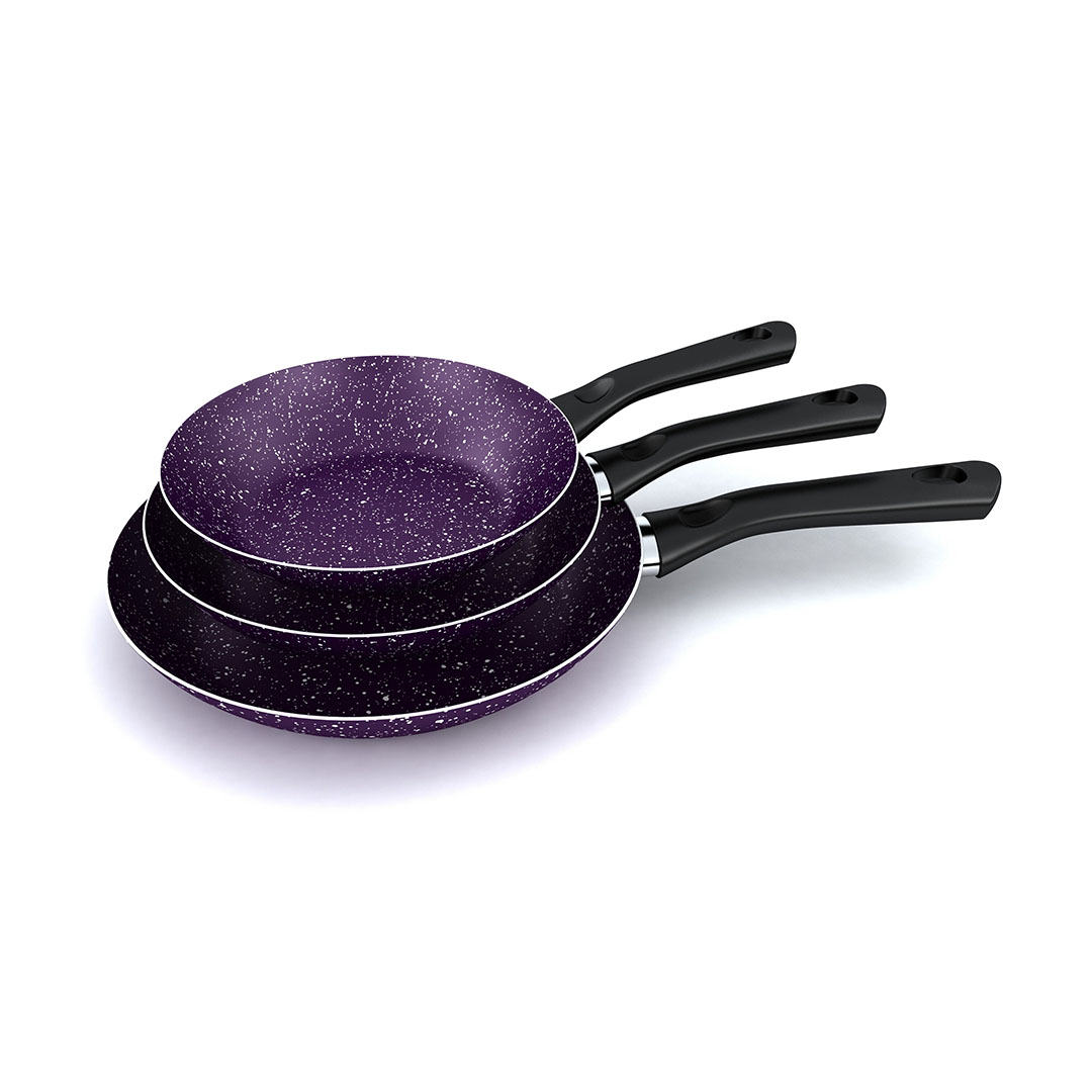 طقم مقلاية جرانيت لازورد - مقاس 18/20/24 سم - بنفسجي - 3 قطع