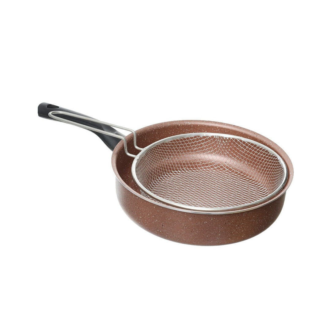 مقلاة جرانيت لازورد مع سلة قلي - 24 سم - نحاسي