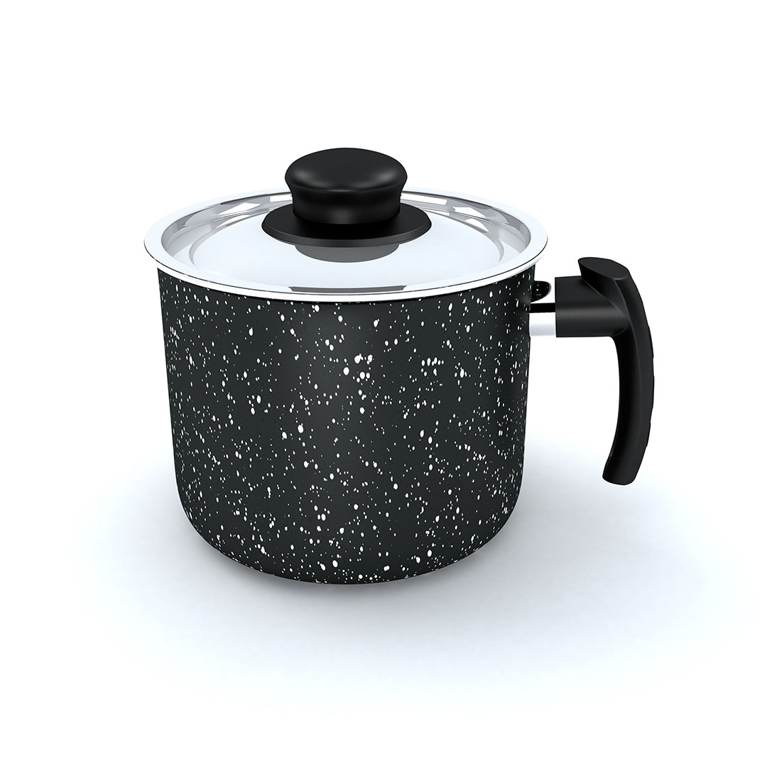 لبانة جرانيت لازورد بغطاء ستانلس - 16 سم - أسود