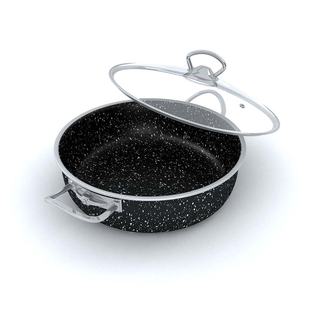 مقلاة جرانيت لابيس بغطاء زجاجي - 26 سم - أسود - 2 قطعة