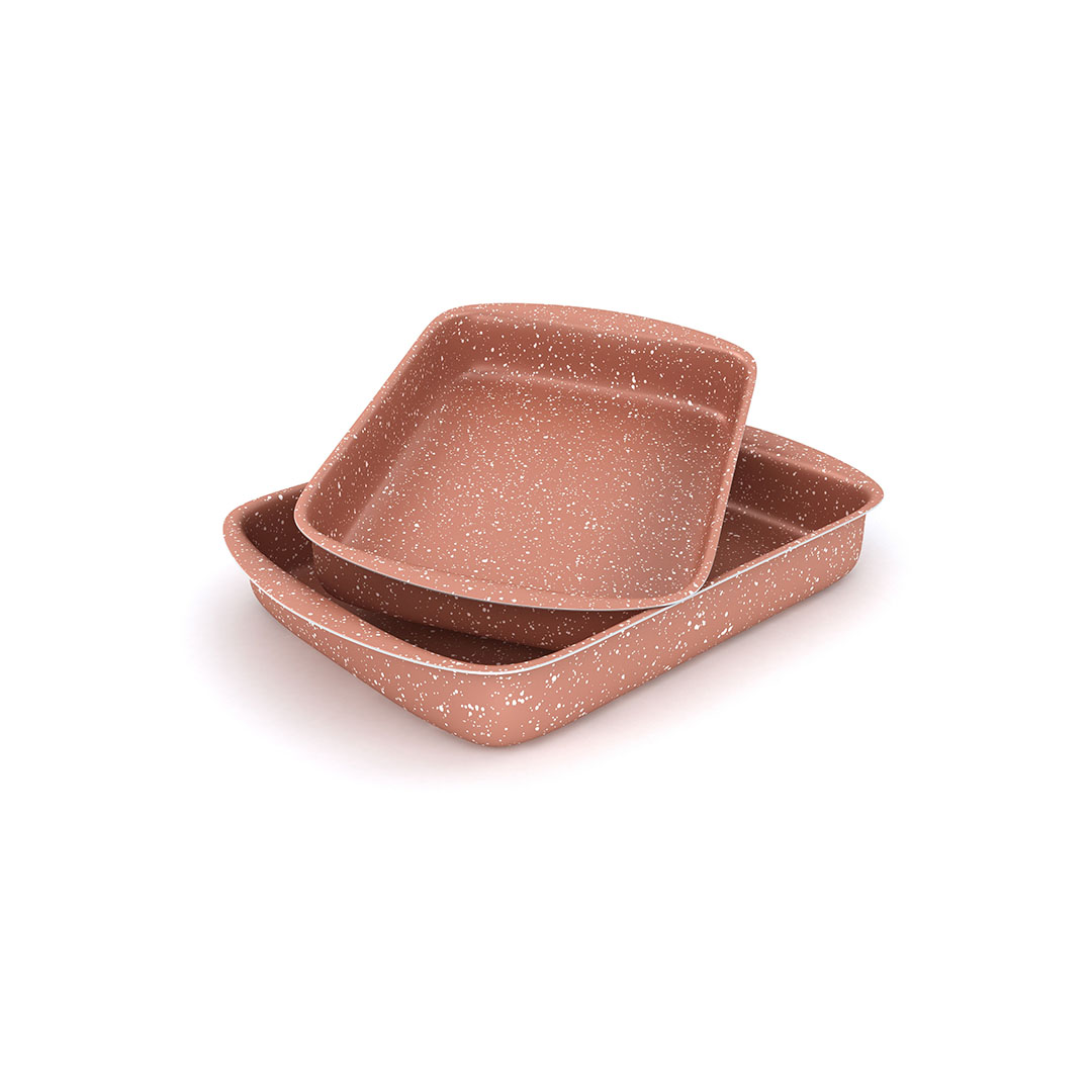 طاجن فرن مستطيل من لازورد جرانيت بلس - نحاسي - 2 قطعة