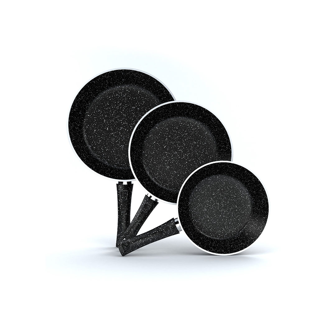 طقم مقلاية جرانيت برو من لازورد - 3 قطع - مقاس 20/24/28 سم - أسود