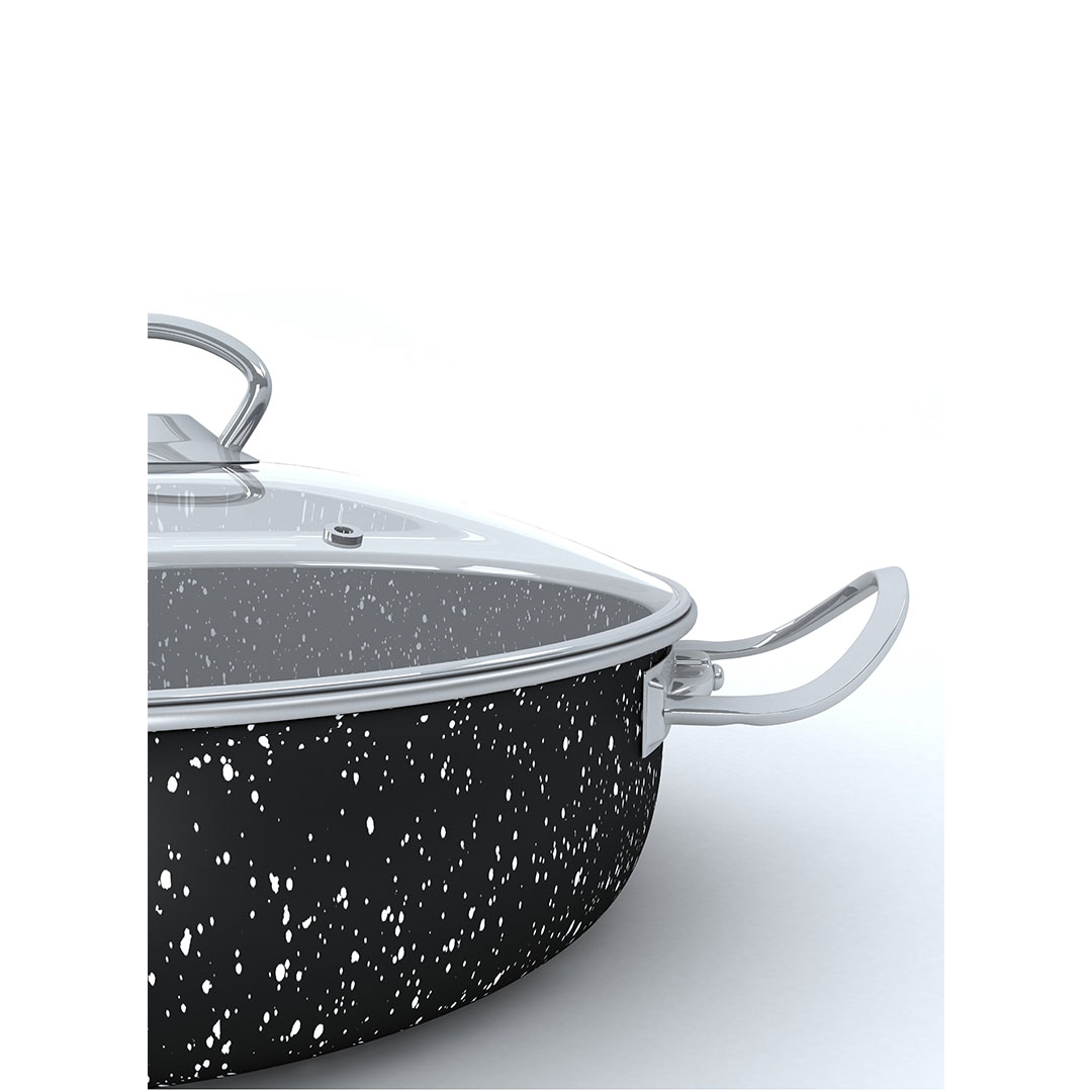 مقلاة جرانيت لابيس بغطاء زجاجي - 26 سم - أسود - 2 قطعة