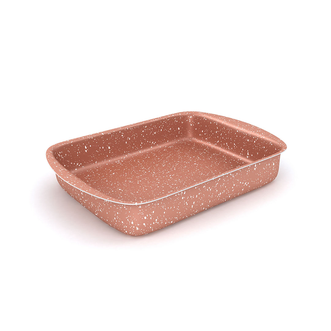 طاجن فرن مستطيل من لازورد جرانيت بلس - نحاسي - 2 قطعة
