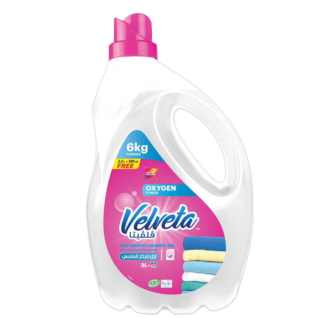 فلفيتا جل غسيل اوتوماتيك بقوة الأكسجين للملابس البيضاء و الملونة - 3 لتر