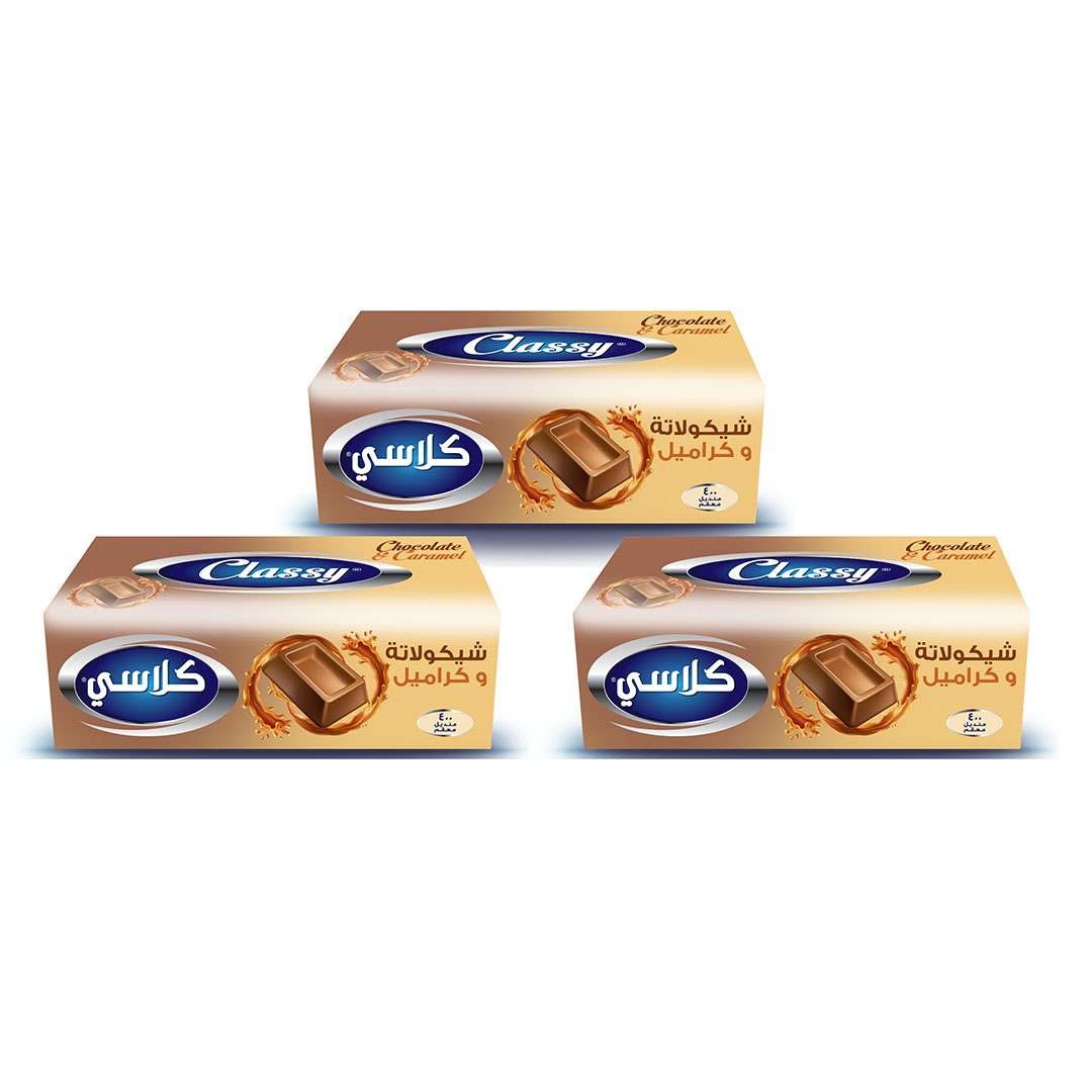 كلاسي مناديل سحب شيكولاتة و كراميل - 400 منديل - 3 قطع
