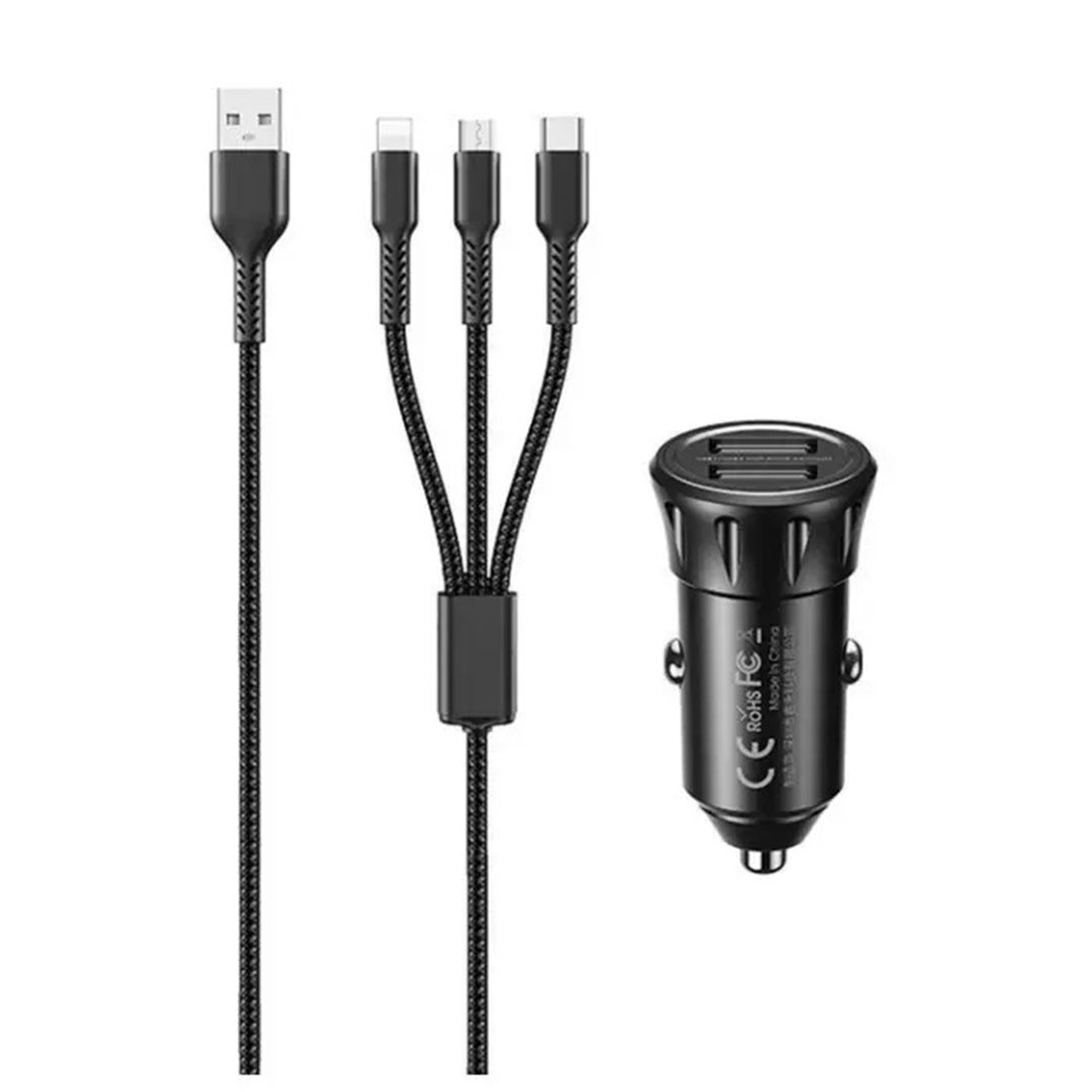 شاحن سيارة ريمكس RCC236 - 2 USB + كابل 3 في 1 - 2.4 أمبير