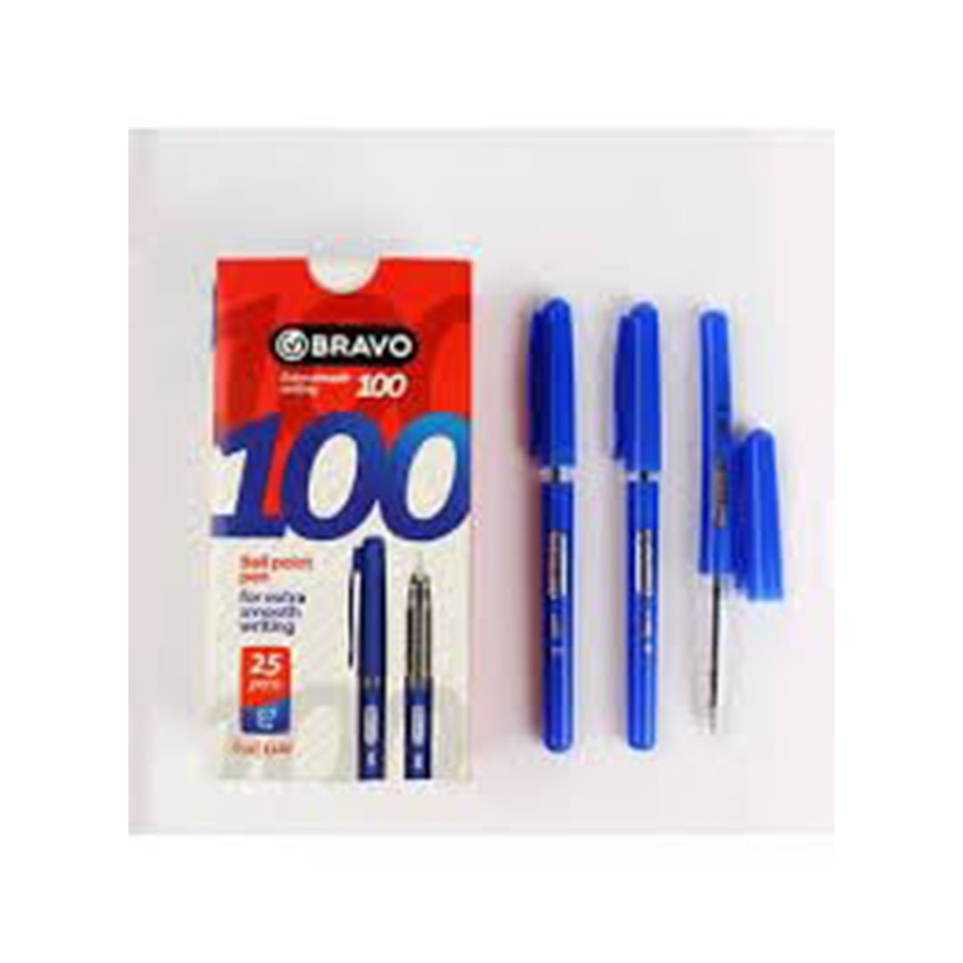 علبة أقلام جاف برافو أزرق بسن رفيع 0.7 مم - 25 قلم