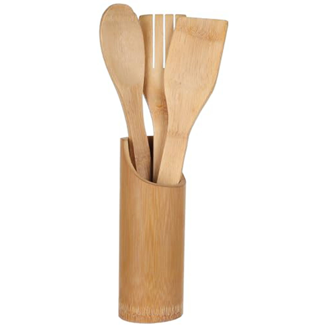 طقم معالق خشب للطبخ مع حامل - 3 قطع