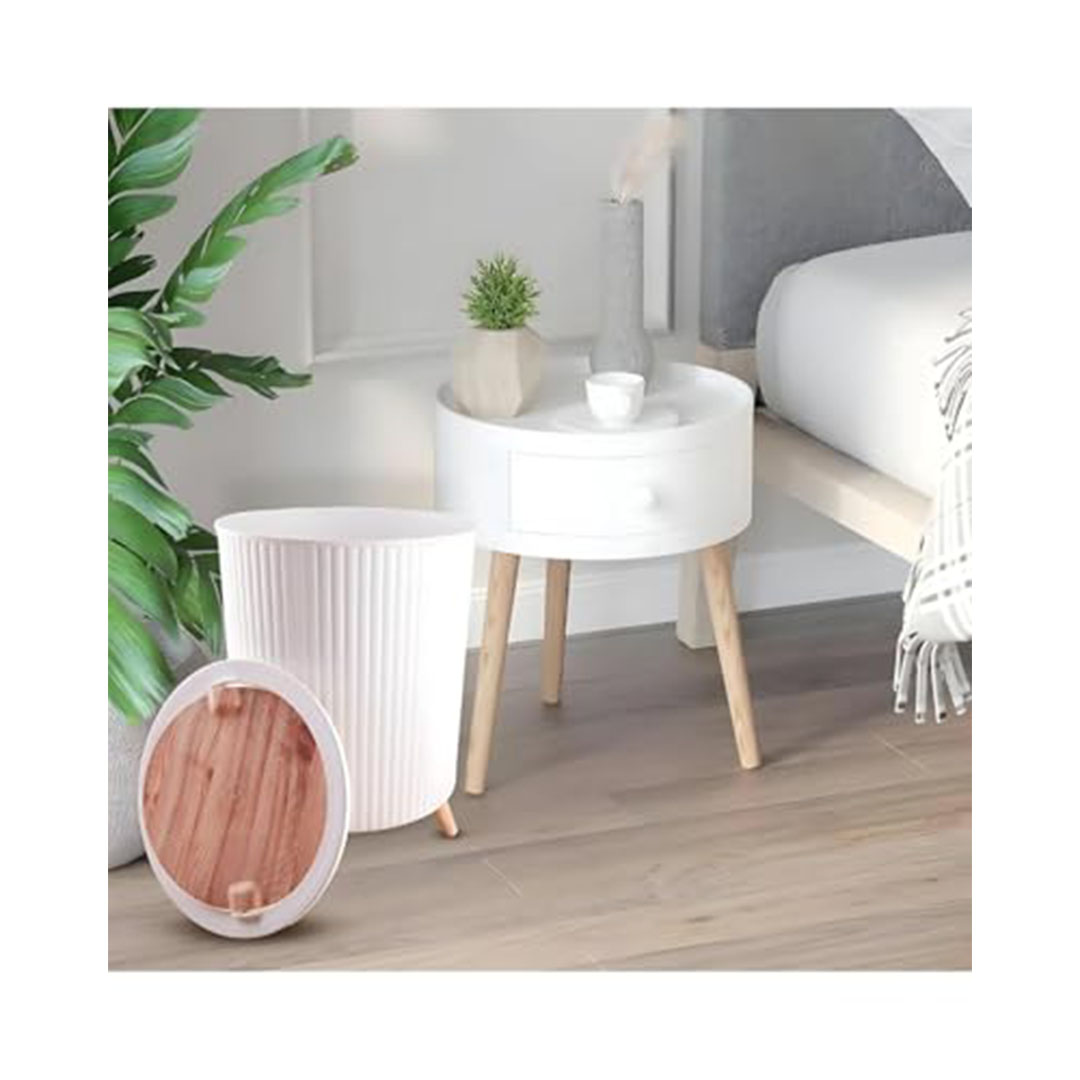 سلة مهملات أنيقة لديكور المنزل مع أرجل خشب - ابيض - سعة 5 كجم