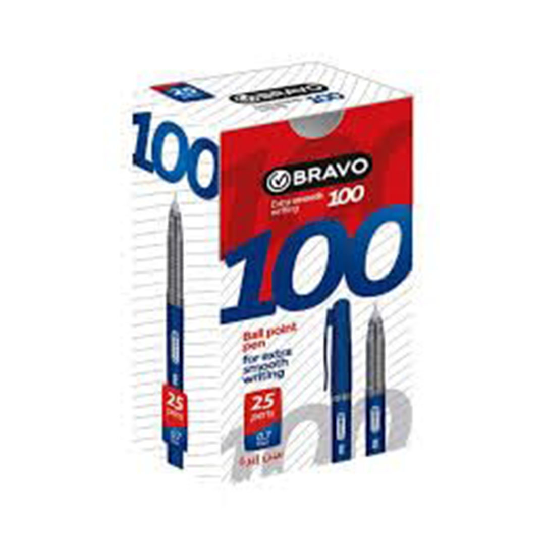 علبة أقلام جاف برافو أزرق بسن رفيع 0.7 مم - 25 قلم