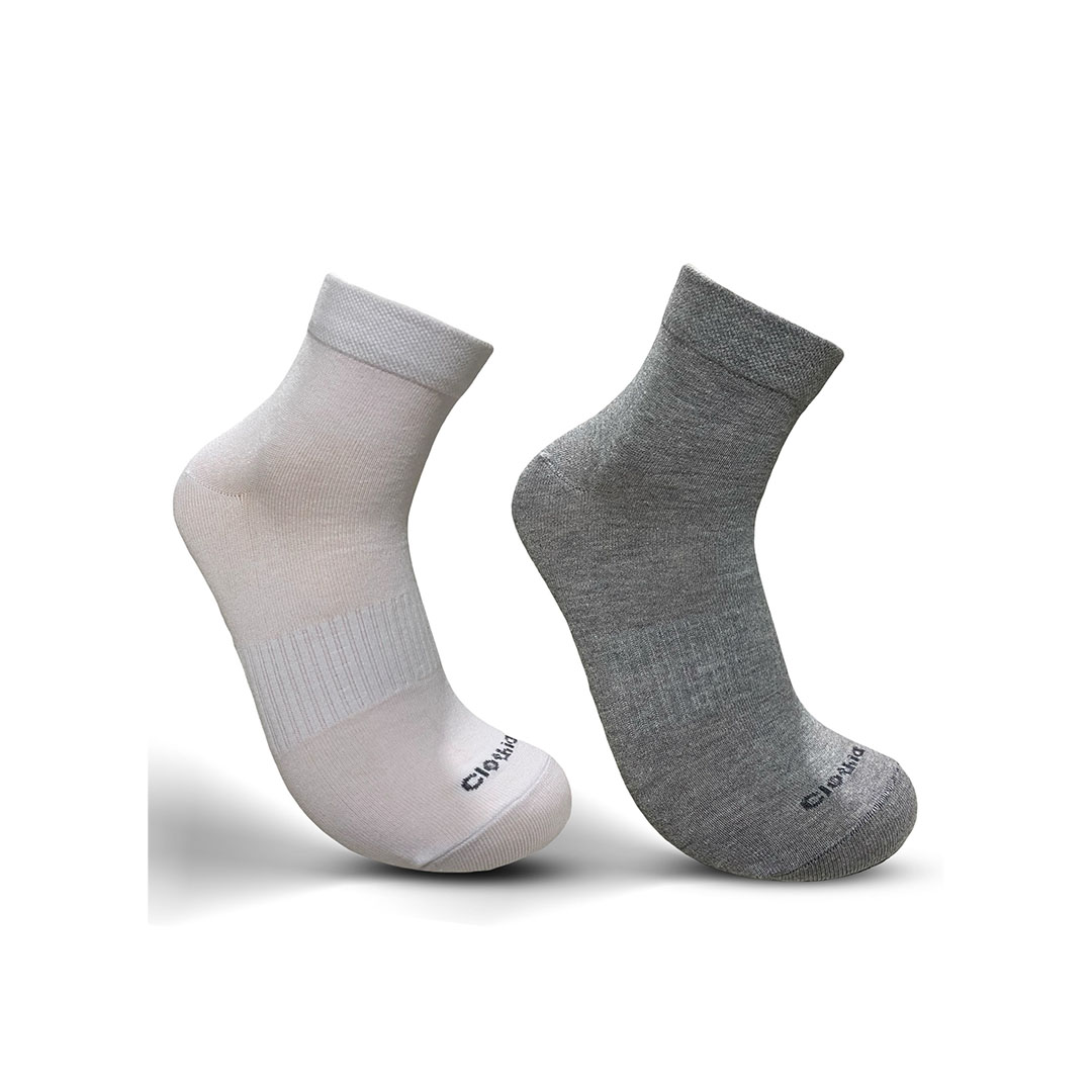 باك 2 قطعة شراب رجالي هاف سوكيت -  ابيض/رمادي