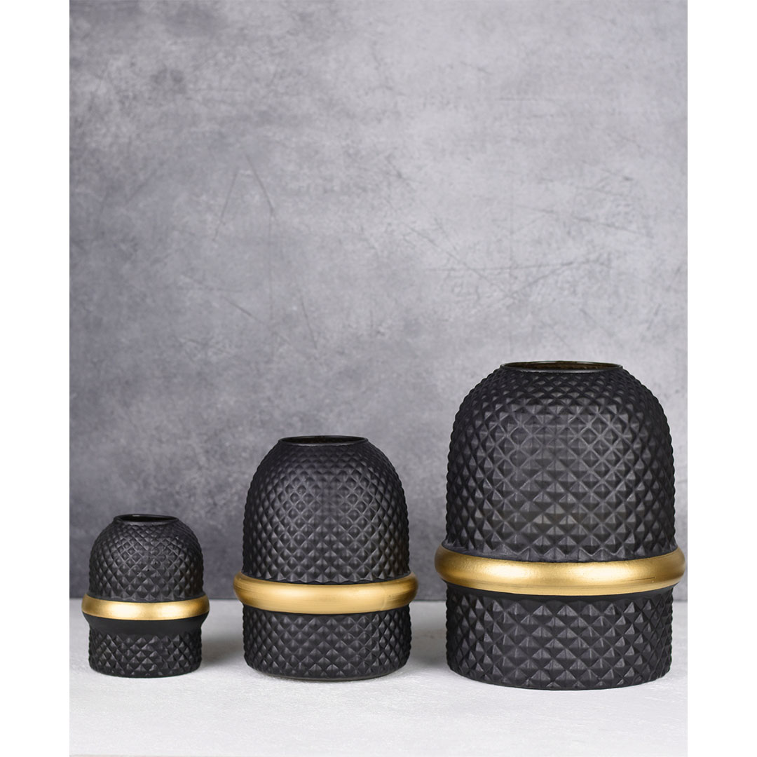 طقم فازات ليفيا الزجاجي - 3 قطع أسود - 24*20/18*15/12*10