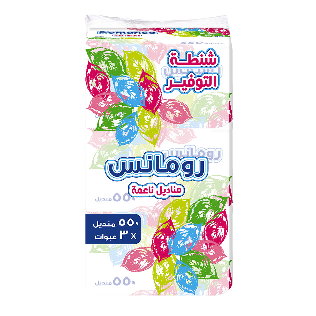 رومانس مناديل وجه - 550 منديل - 3 قطع