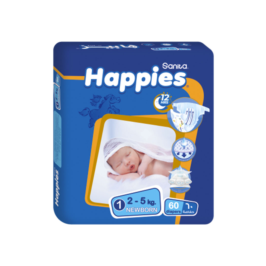 هابيز حفاضات اطفال حديثي الولاده - مقاس 1 - 60 حفاضة