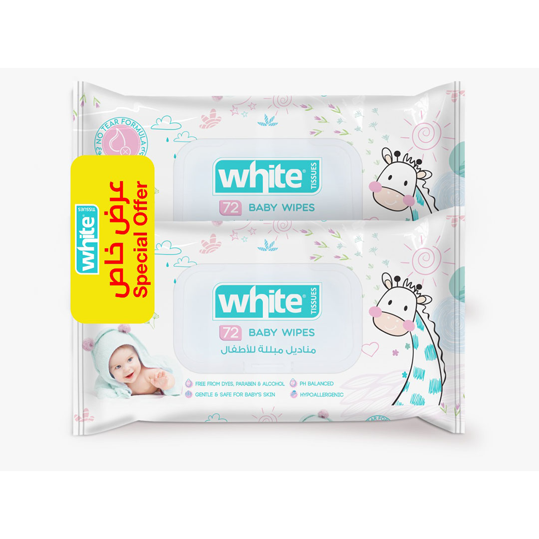 وايت بيبي مناديل مبللة - 72 منديل - 2 قطعة