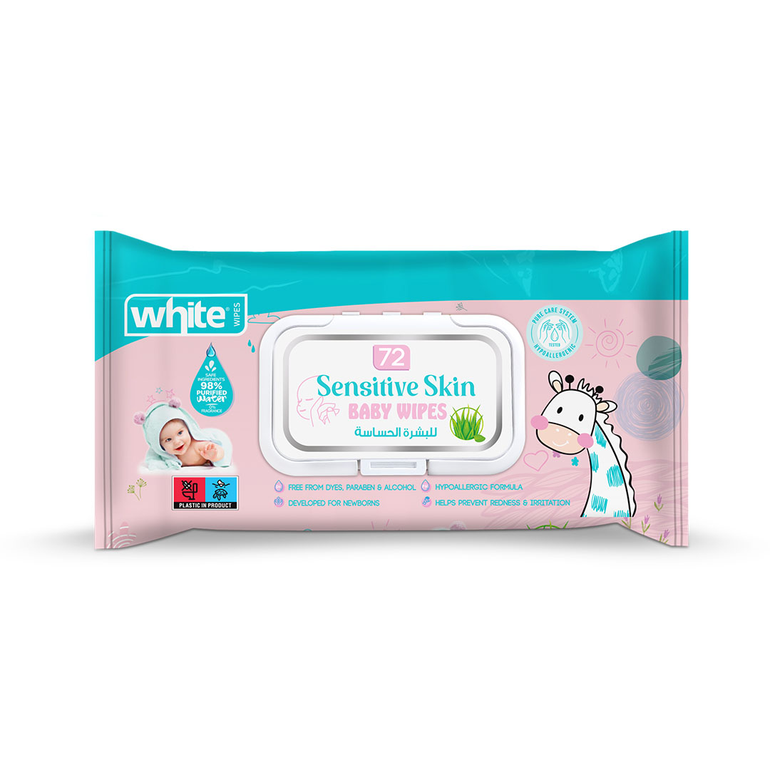 وايت مناديل مبللة للأطفال للبشرة الحساسة - 72 منديل