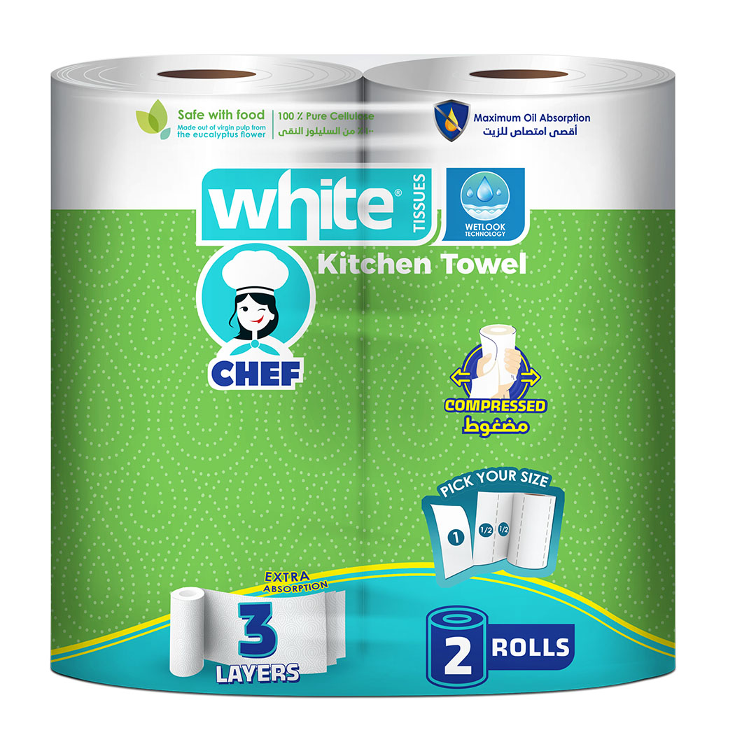 وايت مناديل مطبخ شيف - 2 بكرة