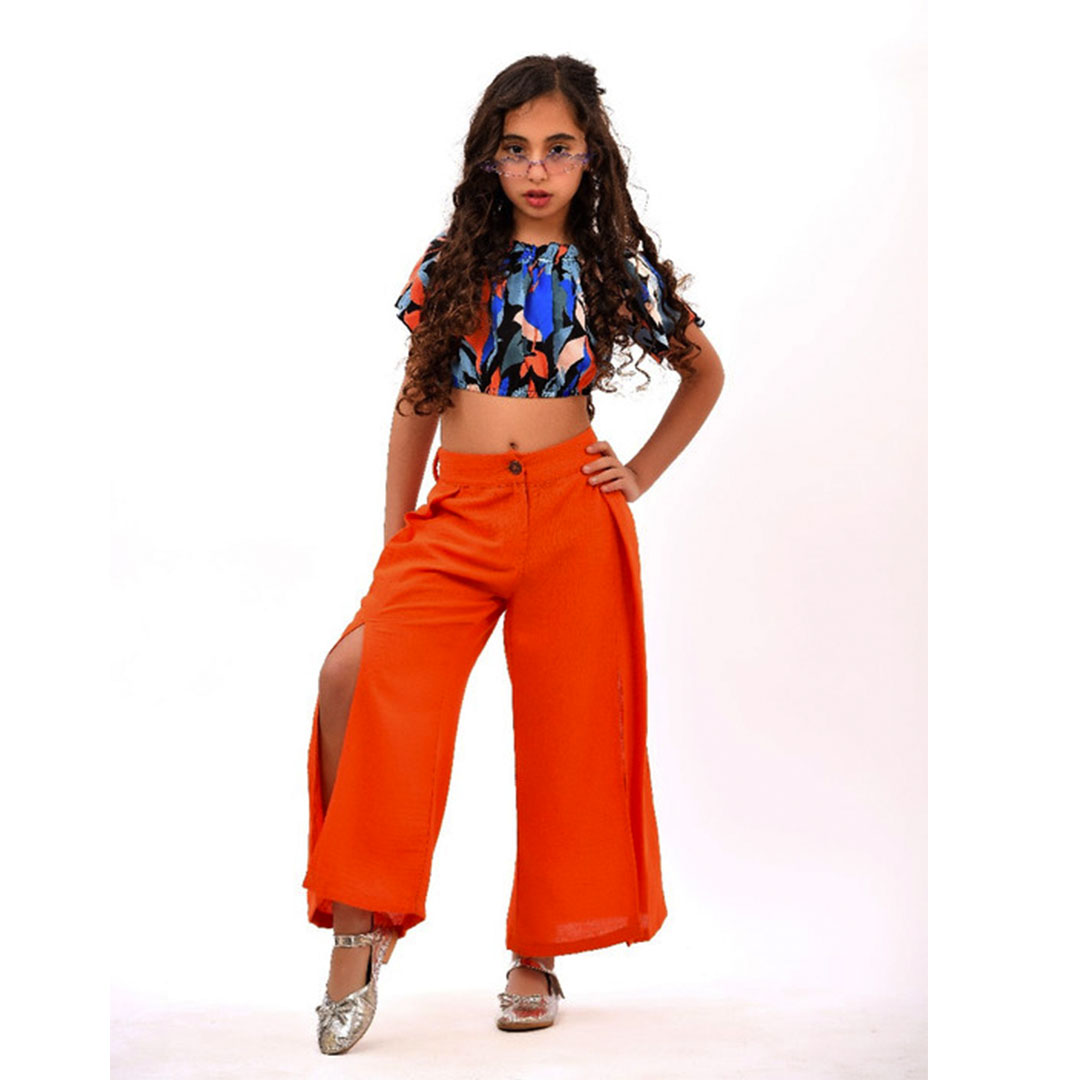 طقم بناتي توب وبنطلون - برتقالي - 42652