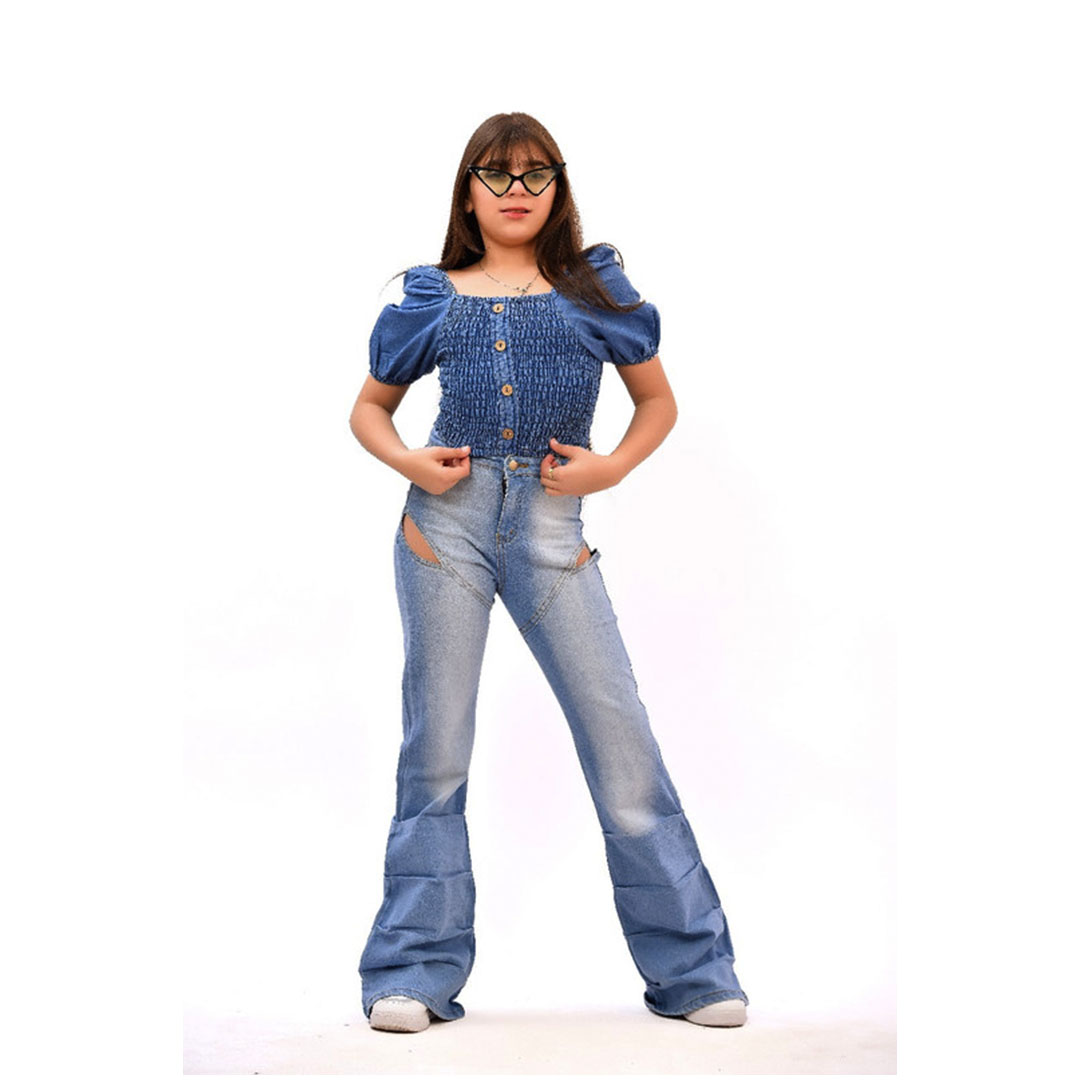 بنطلون جينز بناتي - أزرق - 42903