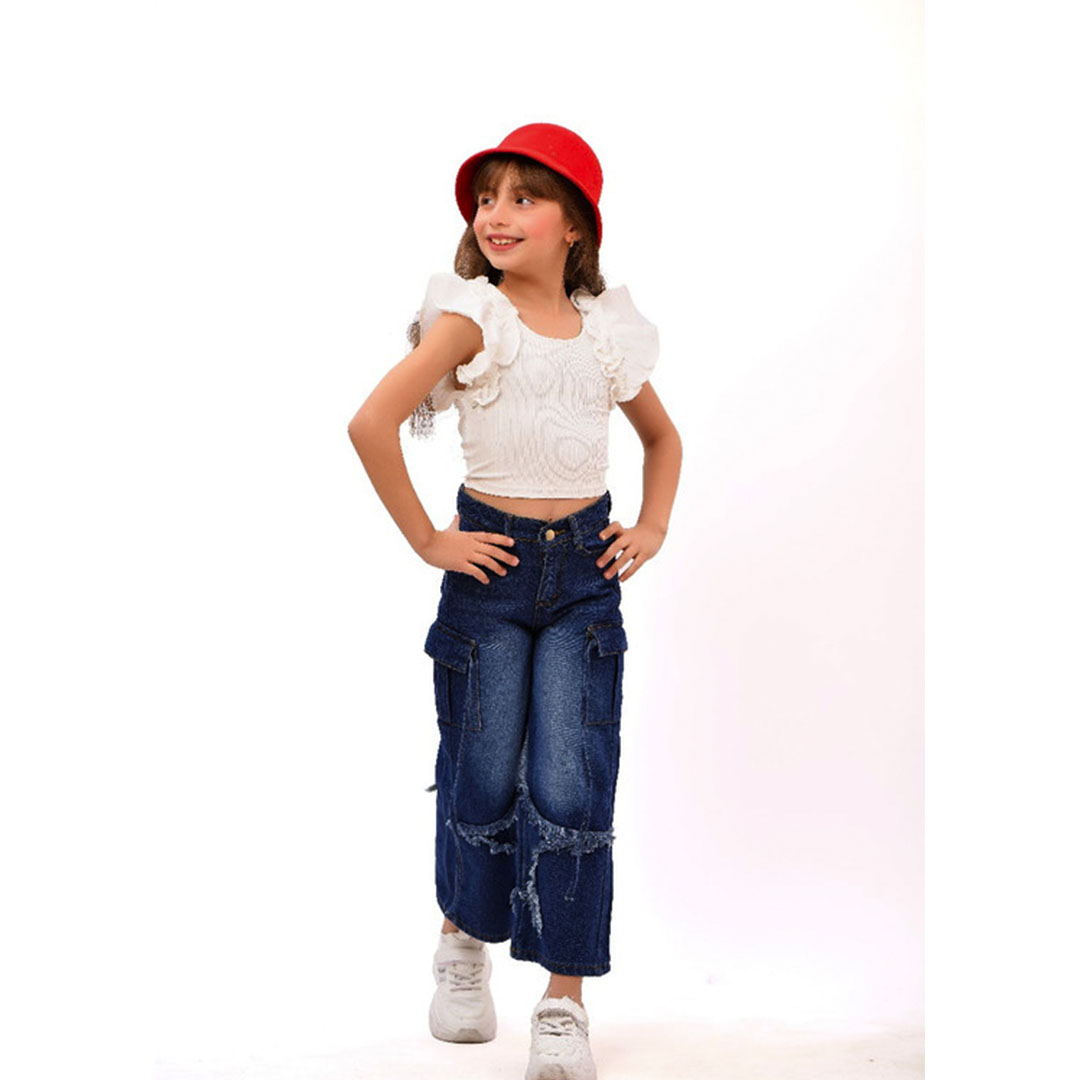 بنطلون جينز بناتي - أزرق - 42938