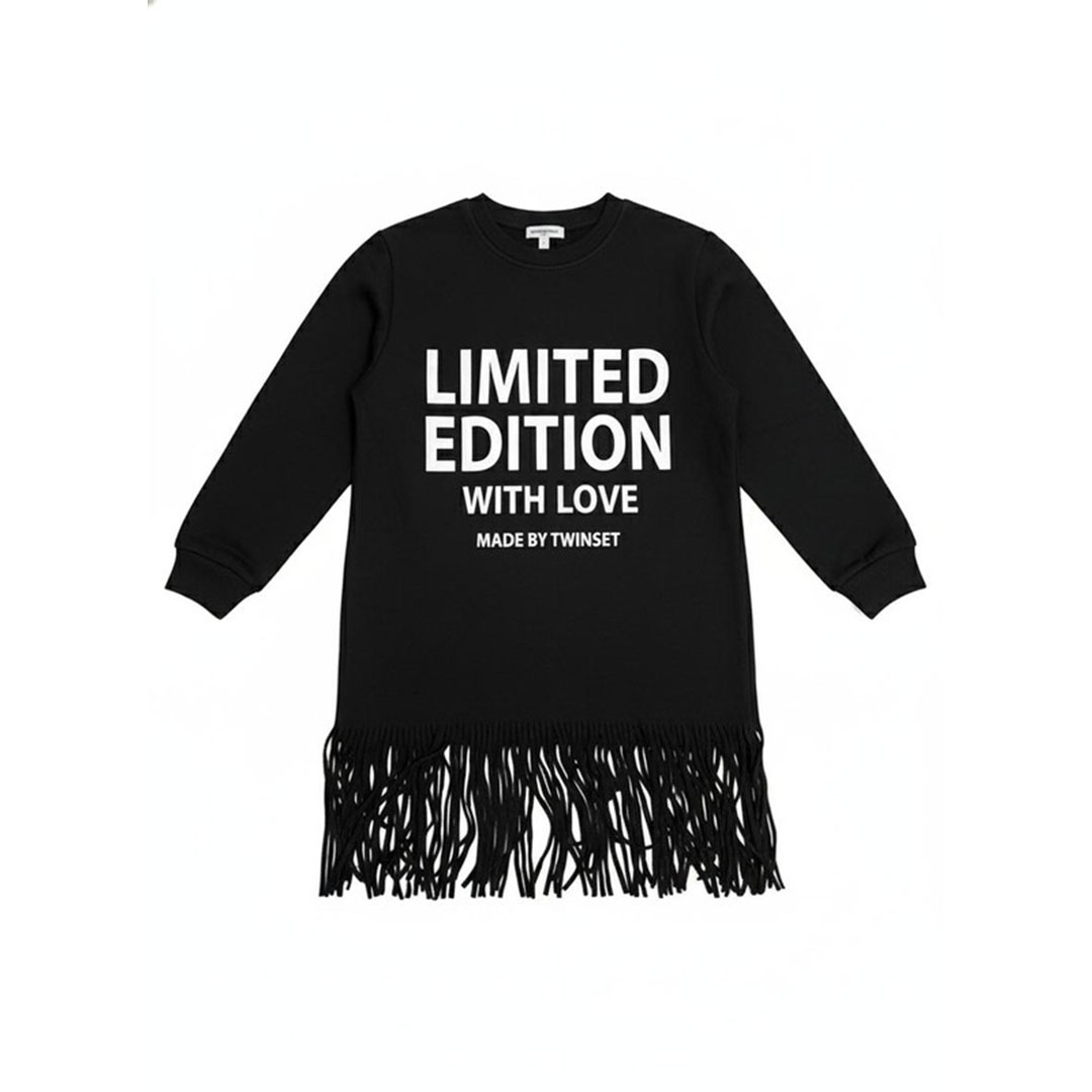 فستان شراشيب مطبوع بناتي - أسود - 52208