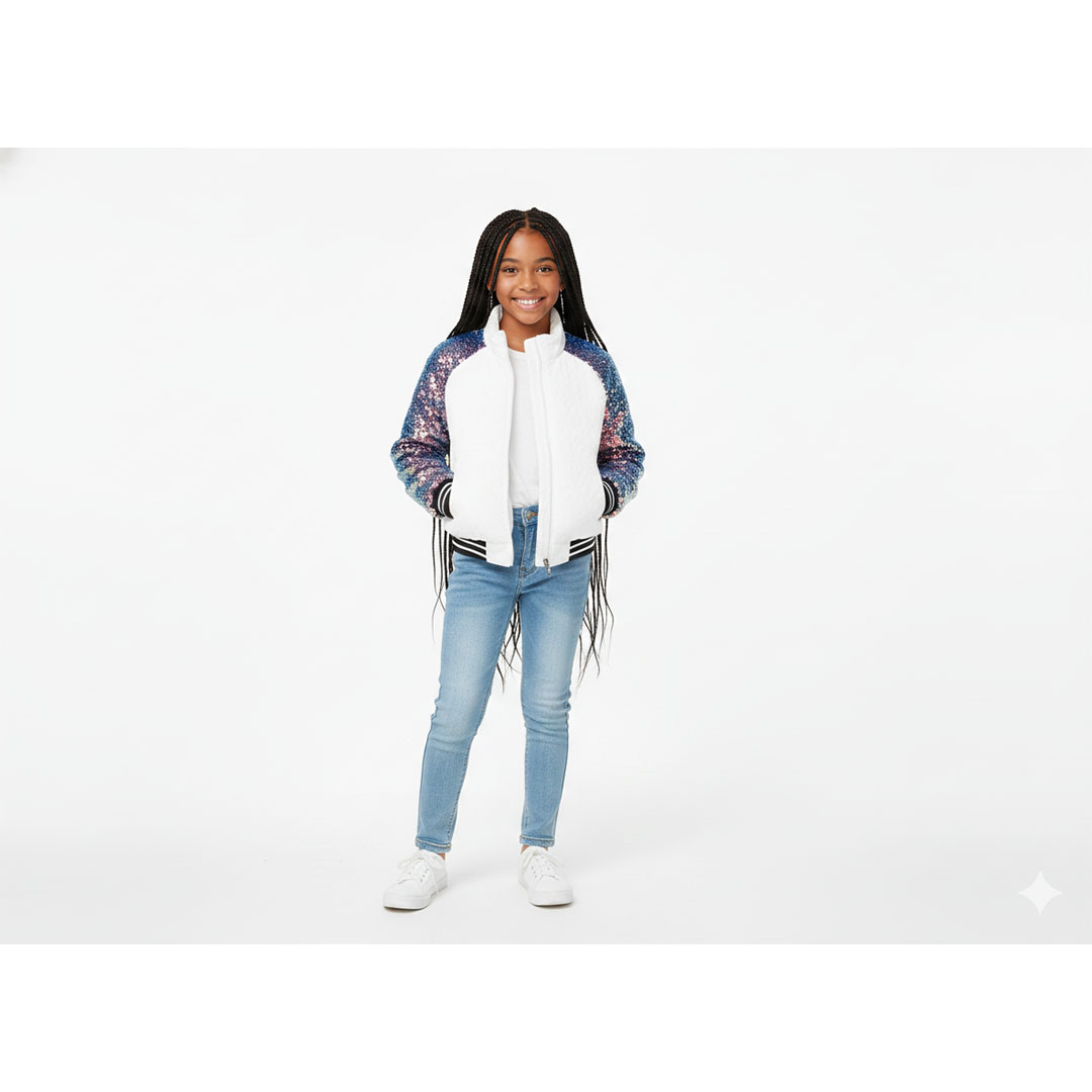 جاكت كم ترتر طباعه عالظهر بناتي - أبيض - 52457