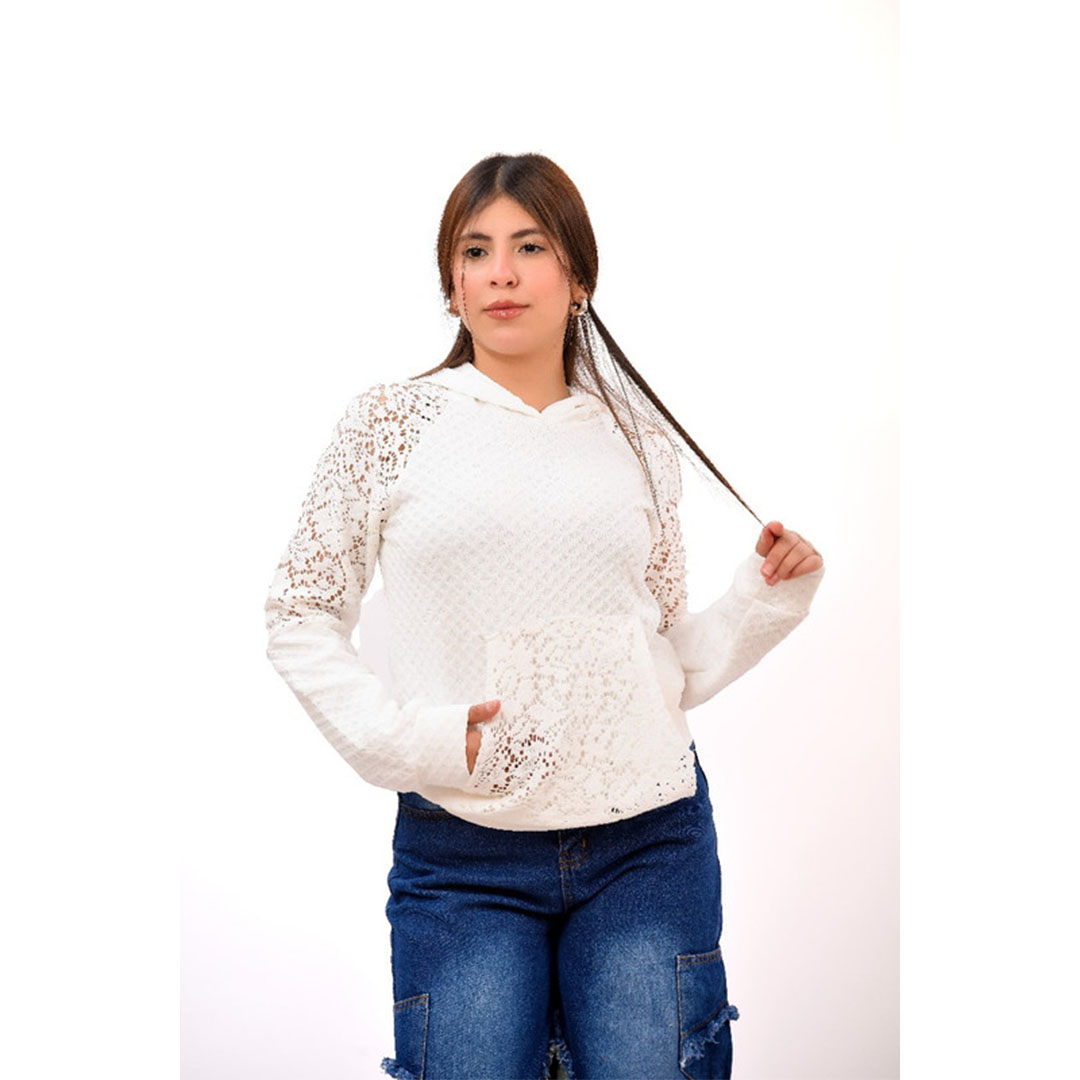 سويت شيرت كم دانتيل بناتي - أبيض - 52701