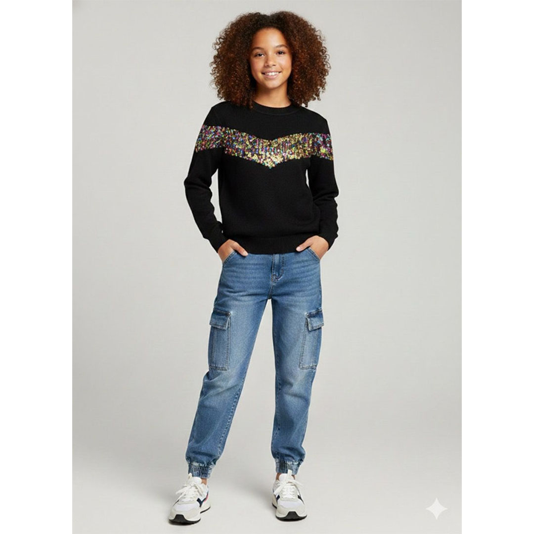 سويت شيرت فرو مكتكت مع ترتر - أسود - 52729