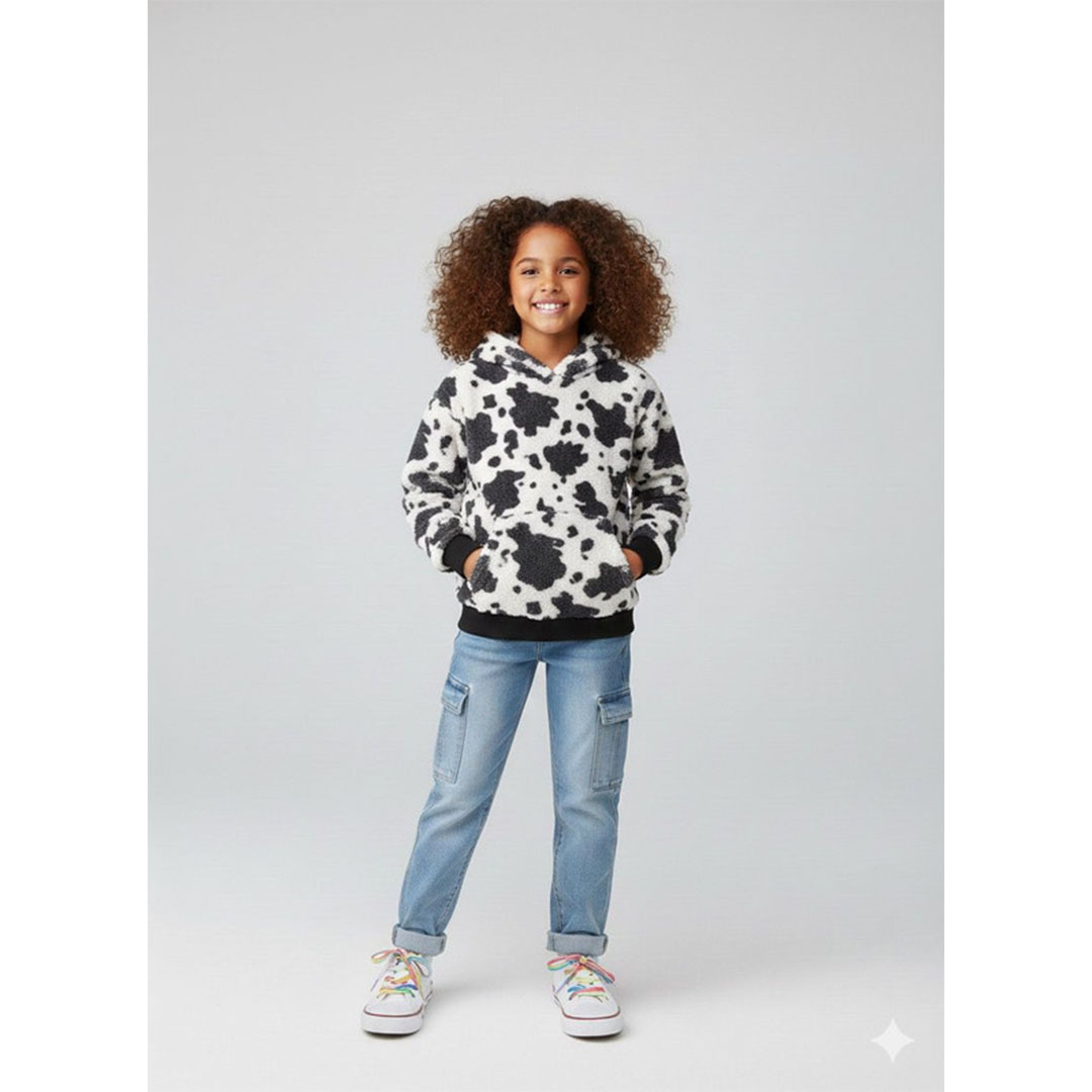 سويت شيرت فرو مكتكت خفيف - أبيض/أسود - 52732