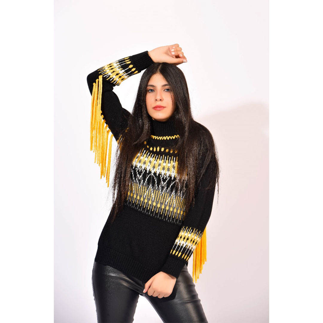 بلوفر تريكو شراشيب فالكم - أسود - 52805