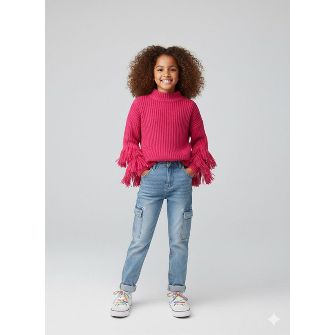 بلوفر ساده مقلم اسوره شراشيب - فوشيا - 52814