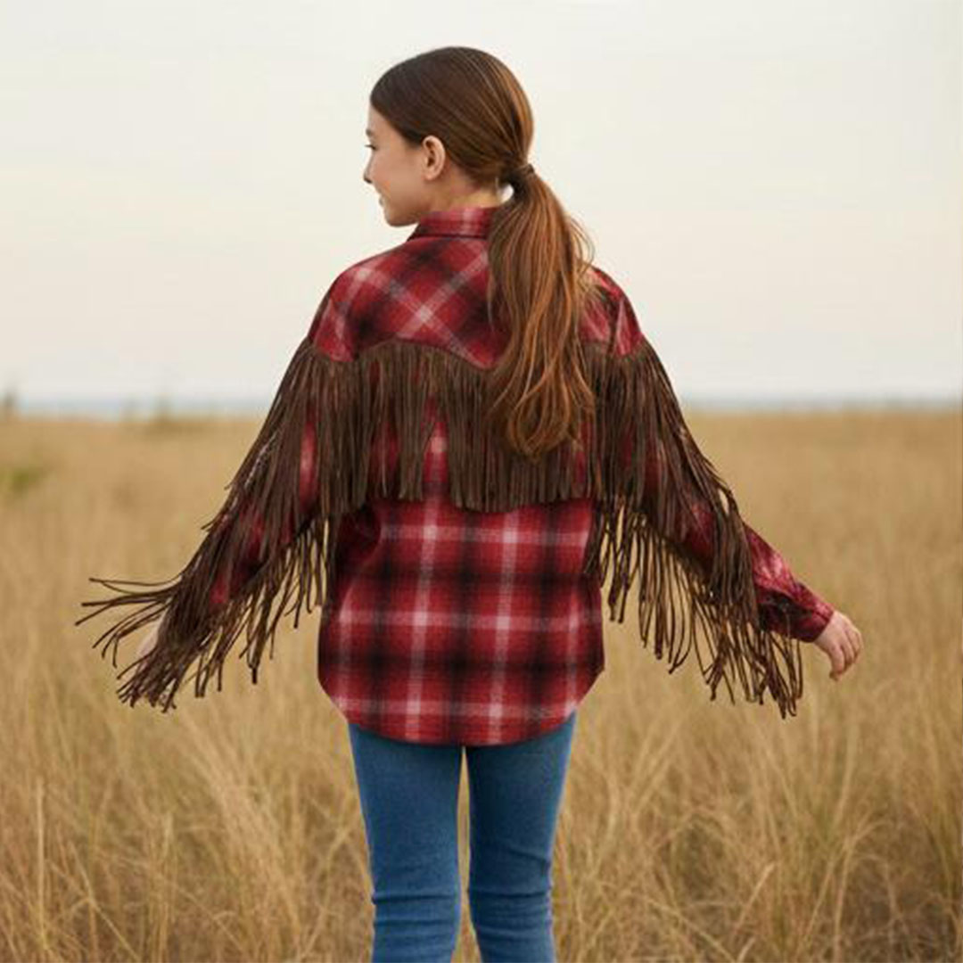 قميص بناتي كاروه شراشيب جلد - 52818