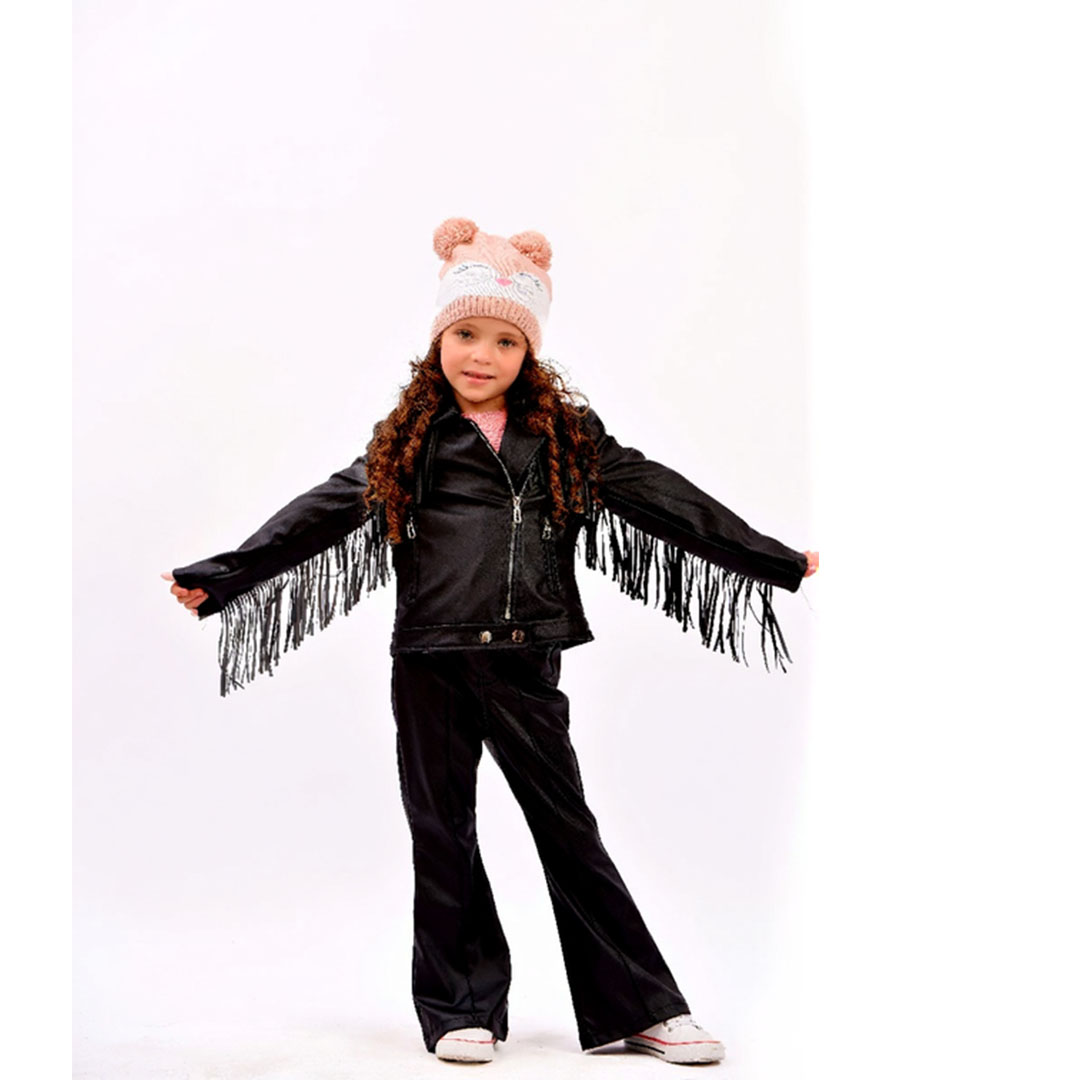 جاكت جلد بشراشيب بيبى بناتي - أسود - 53405